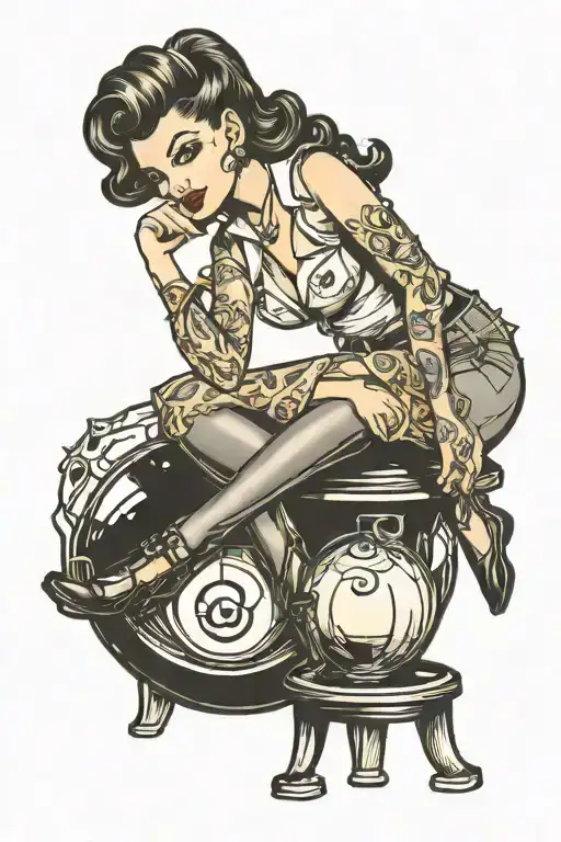 Rockabilly Pinup Girl Sitting On Eight Ball
