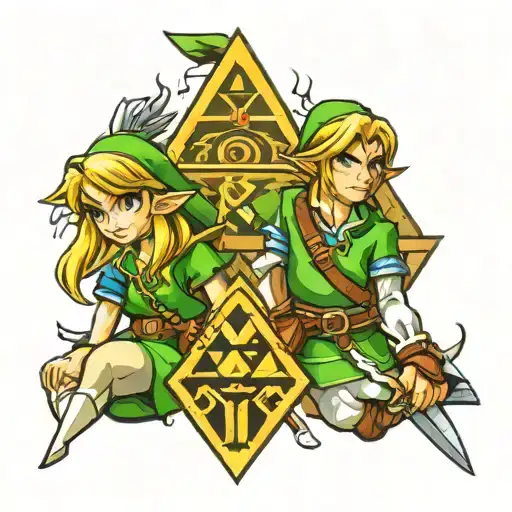 Link And Zelda Holding Triforce