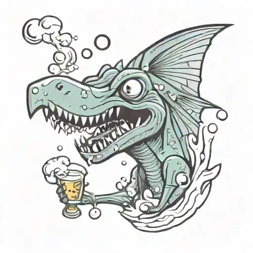Hiccuping Drunk Pterodactyl With Bubbles Coming Out Of Its Mouth