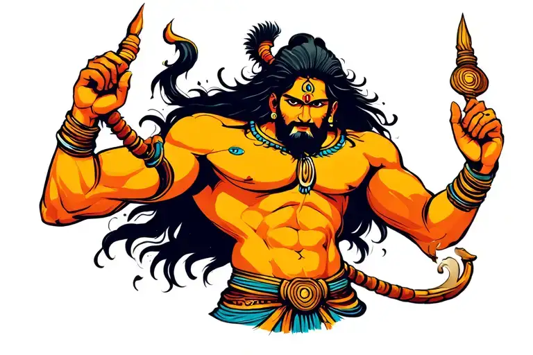 Concept Tattoo With Shiva Trishul Having Six Pack