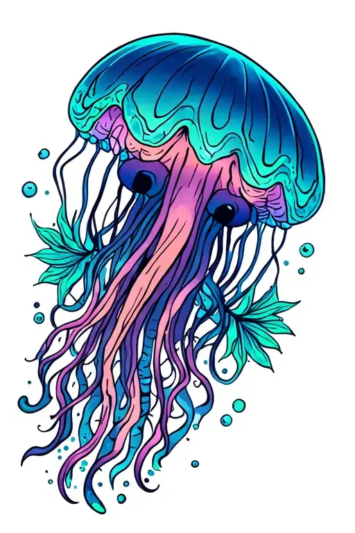Neo Traditional Jellyfish Tattoo Design Featuring