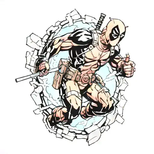 Deadpool Breaking Through Wall