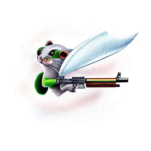 Flying Squirrel Holding A Gun And Wearing Military Gear While Flying Through The Air
