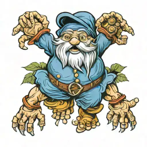 A Garden Gnome With 5 Arms Wide Open