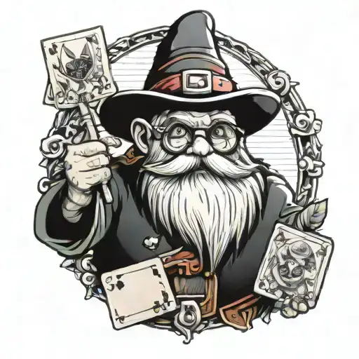 A Garden Gnome With Glases Holding Cards