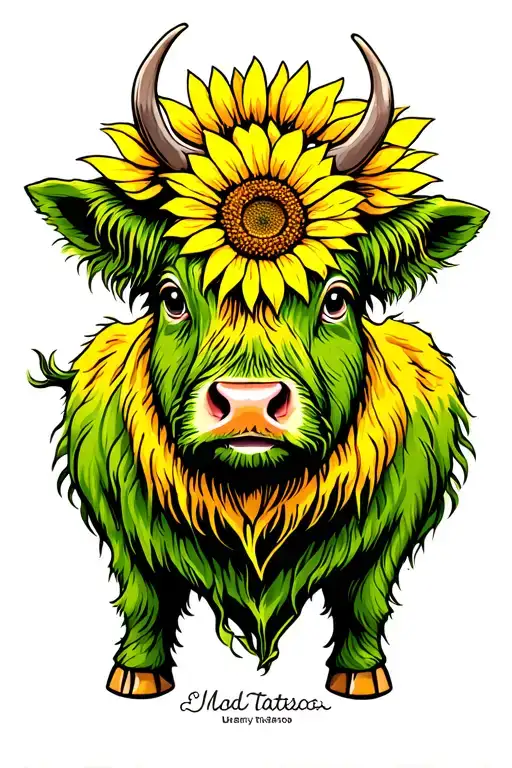 Highland Cow With Sunflower Frame
