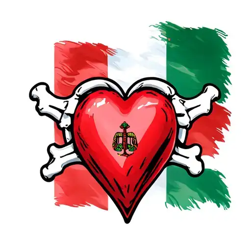 Bone Heart With Italian Flag Background