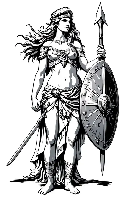 Athena Holding Spear And Shield Ready For Battle
