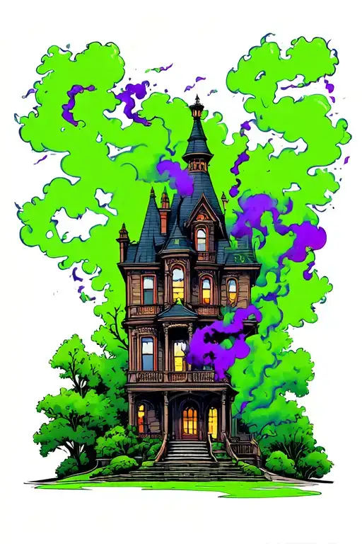 Haunted Mansion House And Purple Smoke
