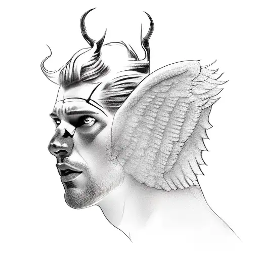 3 Images Of A Man Each On Top Of The Other Evolving Into A Half Angel Half Devil