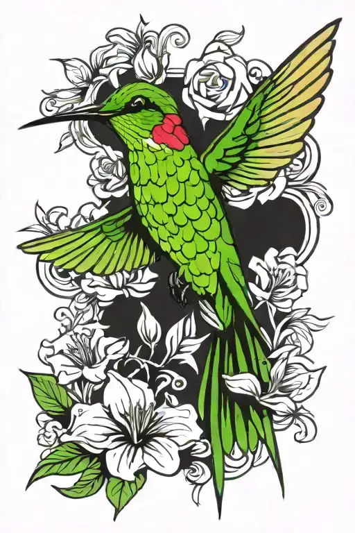 Humming Bird With Flowers