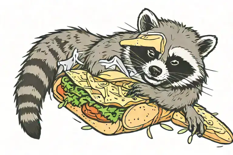Racoon Sleeping On A Sub Sandwich