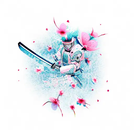 A New-school Design Featuring A Katana Transforming Into Cherry Blossom Petals