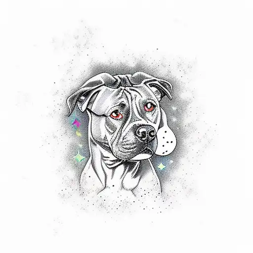 Cielo Estrellas Con La Silueta De Una Nena Y Un Aperra Pitbull