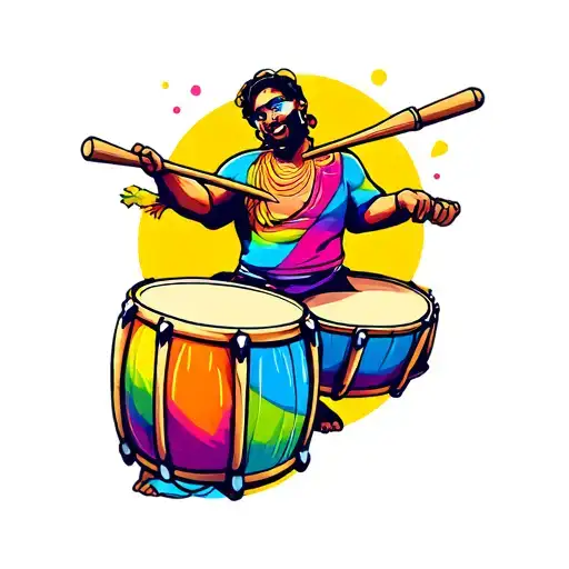 Colourful Drumming Tattoo Design