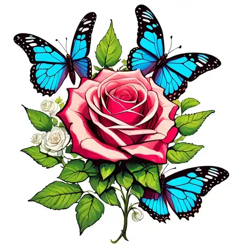 Rose W Butterflies Surrounding