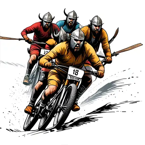 A Group Of Viking Warriors Competing In An Intense Downhill Mtb Race