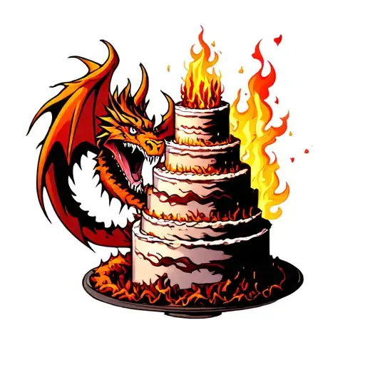 An Intricate Design Of A Dragon Breathing Fire Onto A Towering Cake