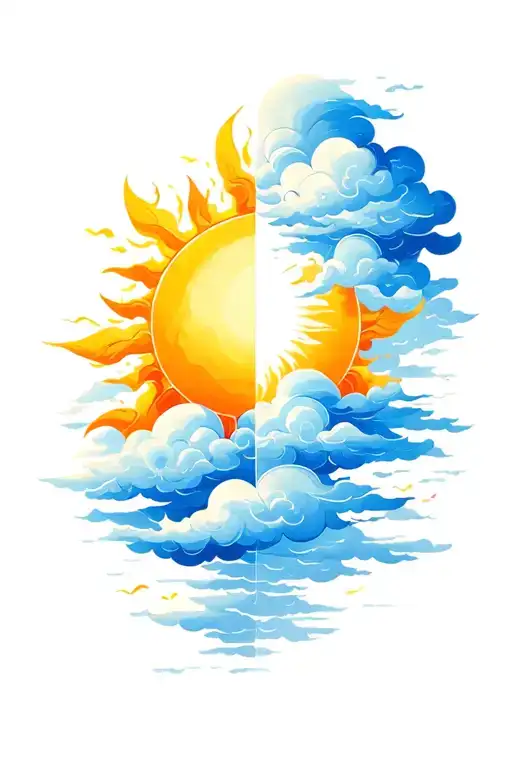 Half Sun Half Clouds Down The Middle For A Background