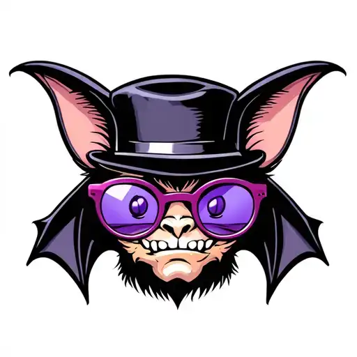 Bat With Black Bowler Hat And Purple Specs