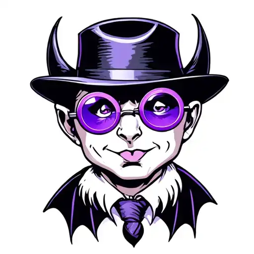 Black Bat With Black Bowler Hat And Purple Round Specs
