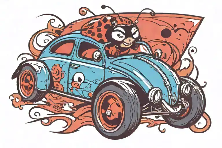 Lady Bug Driving Fast Car Racing