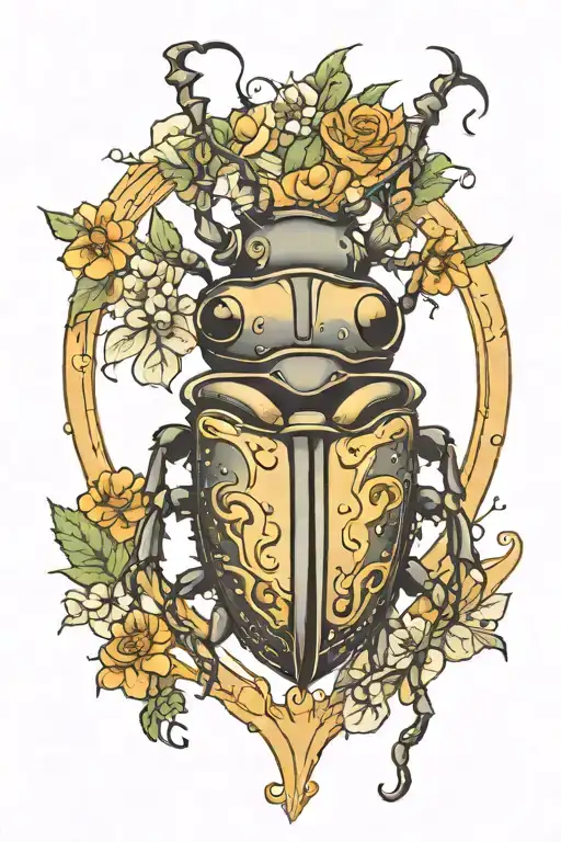 Horned Beetle Heart Surrounded Cute