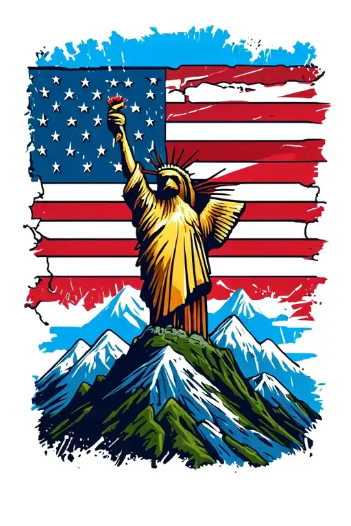 Vertical American Flag Distressed Usa Flag With Mountains At Top