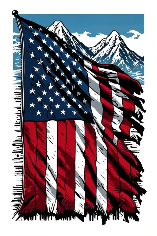 Vertical American Flag Distressed Usa Flag With Mountains At Top