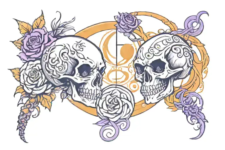 Virgo Sagittarius Snake Dragon Yin Yang Music Skull Roses Moon Orange Purple