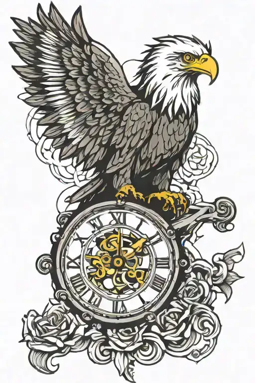 Eagle Flying With Clock Land One Roses Intertwined