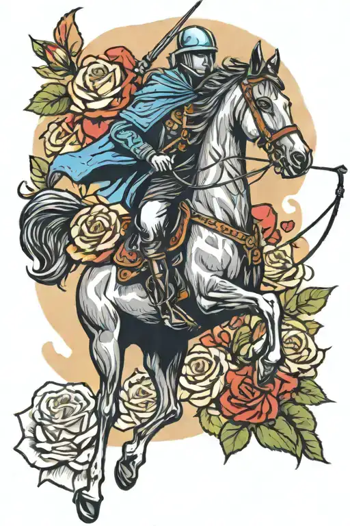 Man With Bow And Arrow On Horse With Roses And Hearts