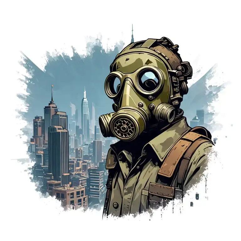 Gas Mask Post Apocalyptic Cityscape