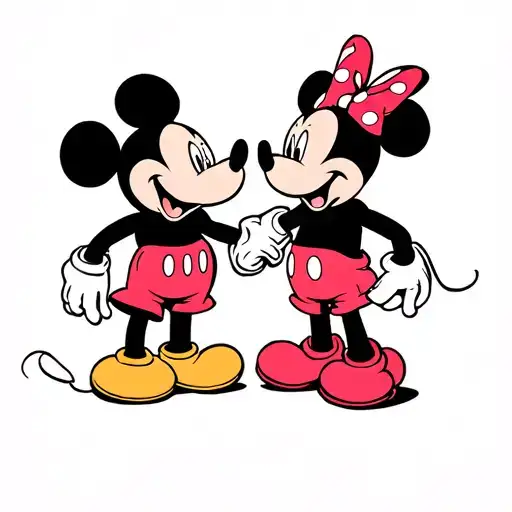 Mickey Mouse And Minnie Mouse With Hads Over A Line