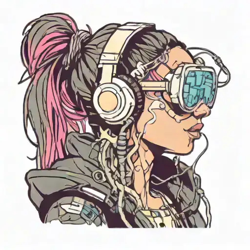 Cyberpunk Woman Tattoos Headphones Rave Music Cables Sexy Sunglasses
