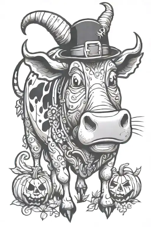 Halloween Cow Tattoo Design