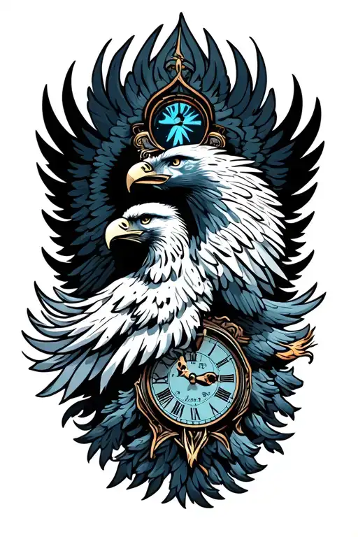 Lion Clock Eagle Soaring Phoenix Atop
