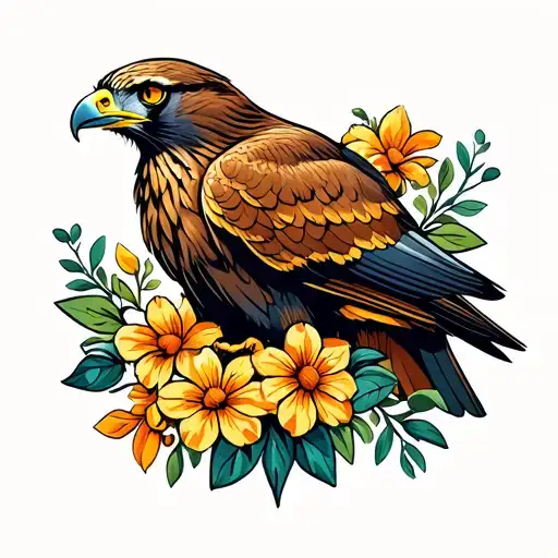 Hawk With Flowers Intertwined