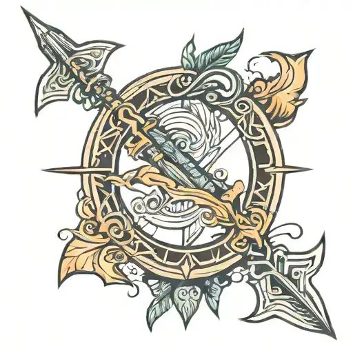 Bow And Arrow With Zia Symbol Intertwined