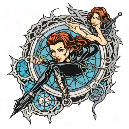 Black Widow With Compass And Web