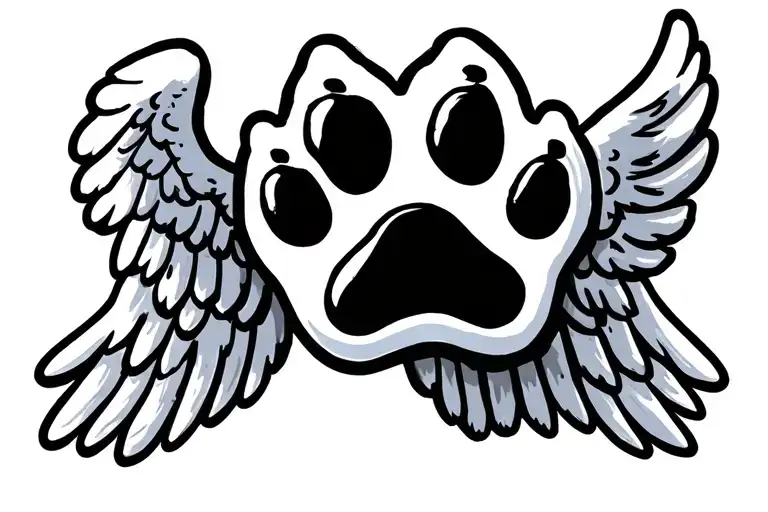Dog Paw Print With Angel Wings Flying