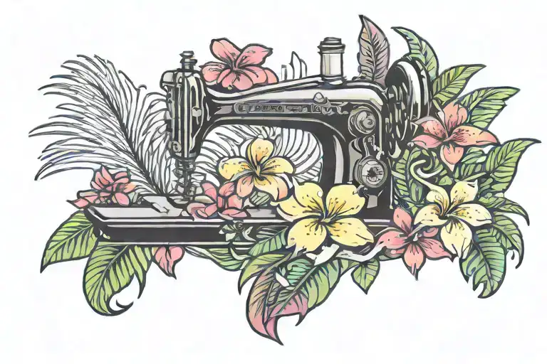 Sewing Machine Palm Tree Wave Rainbow Plumeria Hawaii