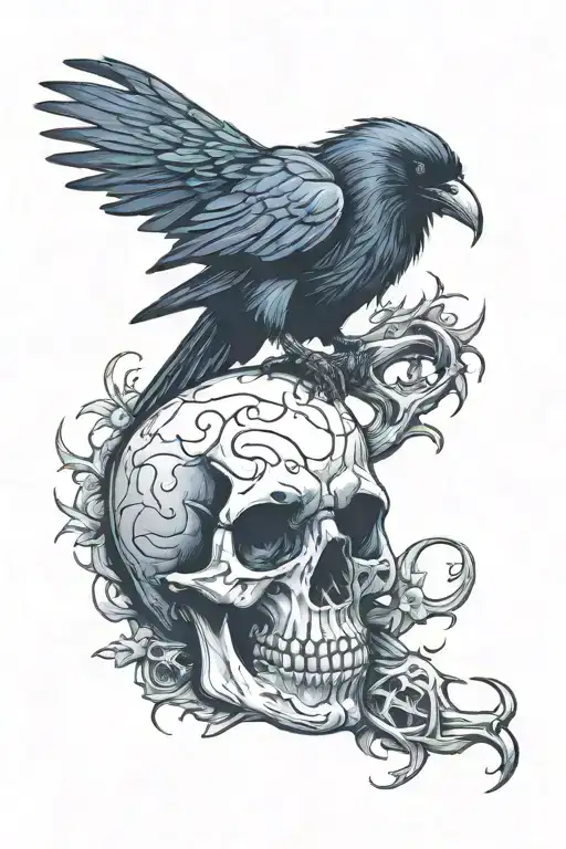 Raven Sitting On The Skull