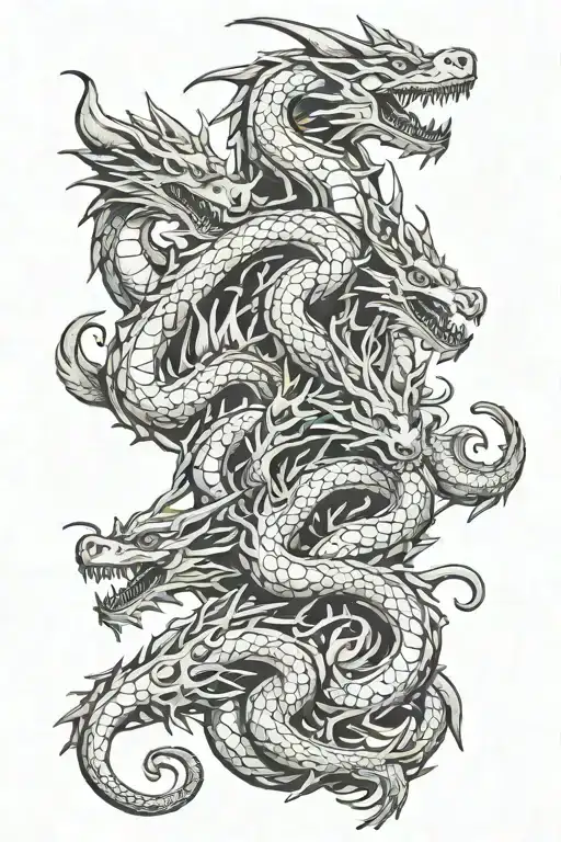 2 Adult Dragons And 4 Young Dragons Intertwined