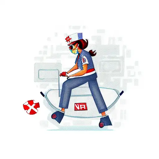 A New-school Tattoo Of A Nurse Riding A Car Shaped Like An Xbox Controller