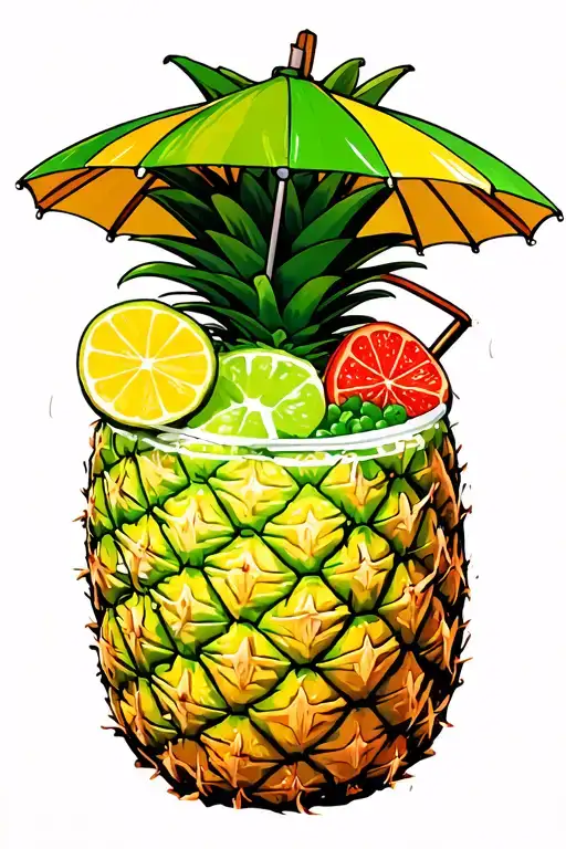 Tropical Cocktail In A Pineapple With Umbrella