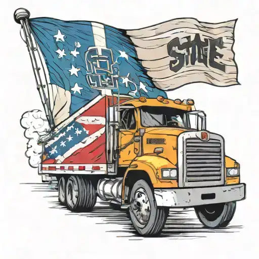 A Tattoo Design Of A Truck Carrying A Giant Oklahoma State Flag