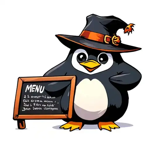 Spooky Penguin With Hat And Menu Board