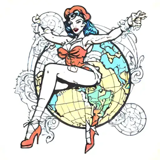 A Pin Up Girl Holding The World