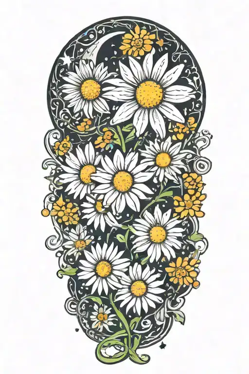 Daisy Flowers Triple Moon Symbol Incorporated